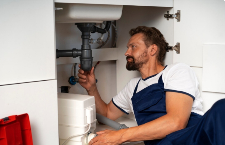 Plumbing contractor addressing water hammer effect causing pipe vibration and sudden pressure surges throughout the plumbing system