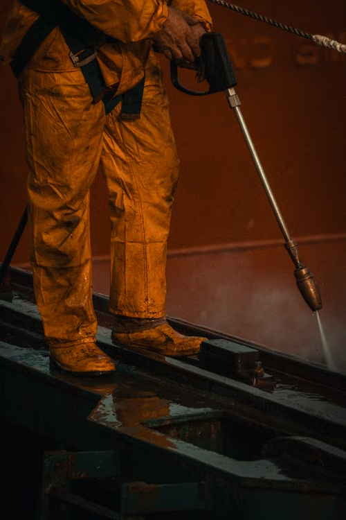 A hydro jetting unit and hose reel, the equipment used to scour a line back to full diameter.