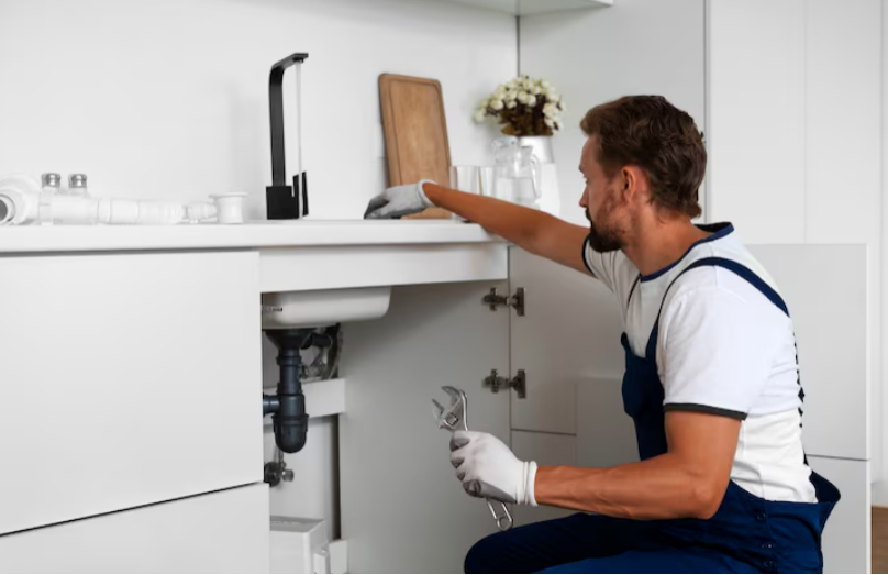 Plumber working on residential plumbing system in Holtsville NY